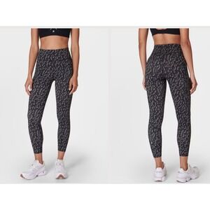 Sweaty‎ Betty Zero Gravity Gray Leopard Print 7/8 Length Leggings Pockets M 8-10